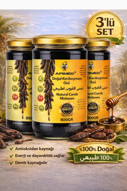 KEÇİBOYNUZU ÖZÜ 3*800 GR Harnup Pekmezi Yoğun Kıvam Enerji Kaynağı Premium