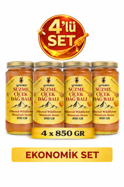 Süzme Çiçek Dağ Balı 4’lü Ekonomik Set 4×850 Gr | Bitlis Hizan Doğal Bal